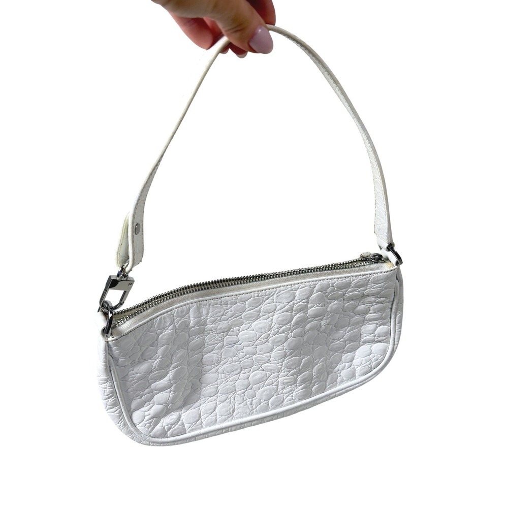 BY FAR Rachel Croc Embossed Leather‎ Shoulder Bag Optic White Y2K